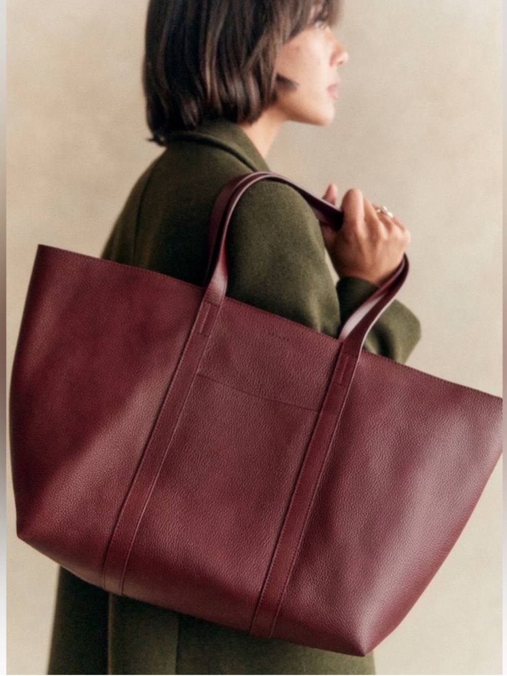 Sezane Gabin Bag - Burgundy Grained Leather - Picture 10 of 12